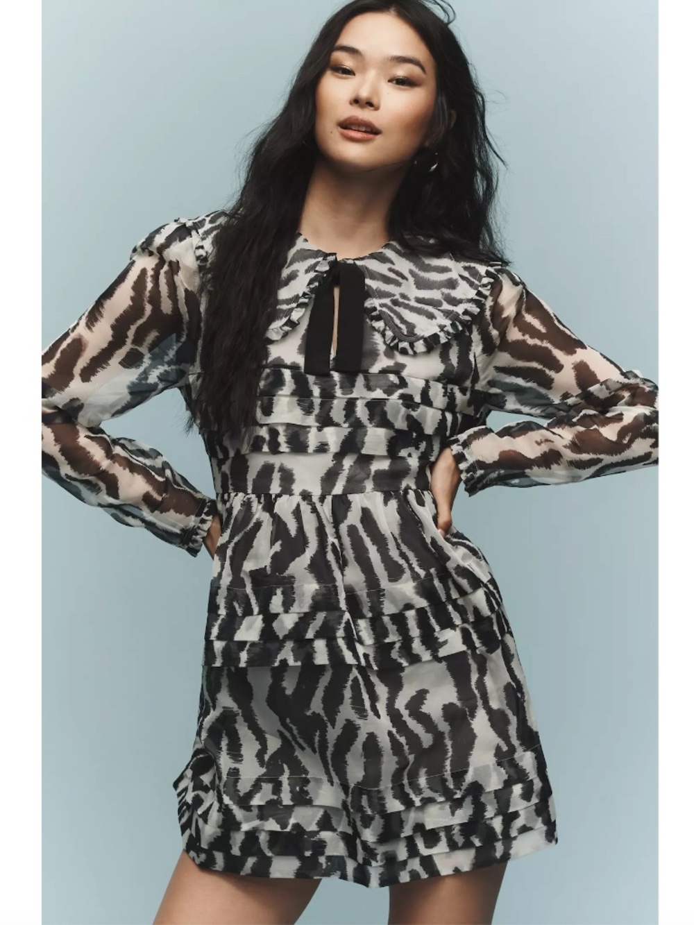 $168 NWT Maeve by Anthropologie Long-Sleeve Collared Sheer Mini Dress XL